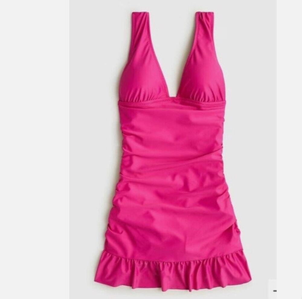 Womens J.Crew Plus Size Ruched V-neck swim dress Pink Size 24 EUC!